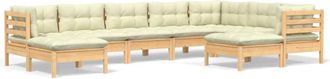 vidaXL Muebles De Jard&iacute;n 9 Pzas Y Cojines Madera Maciza De Pino Crema Vidaxl