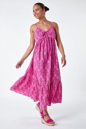 Roman Paisley Tiered Cotton Midi Dress