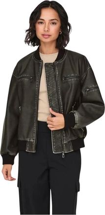 Only Vintage Leren Jas met Ritsmouw - Dames - Bomber jackets - Zwart - M - Jassen