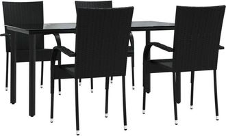 vidaXL 5 Piece Garden Dining Set Black Poly Rattan Vidaxl