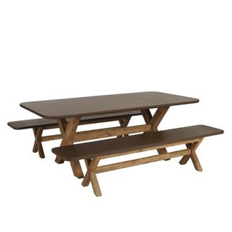 Macabane Conjunto de mesa y bancos con efecto hormig&oacute;n marr&oacute;n