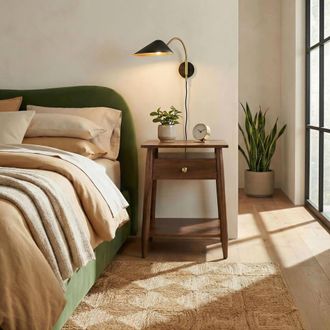 Furniturebox Elbrus Rectangle Walnut Wood Bedside Table