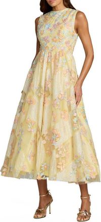 Mac Duggal Floral Embroidered Sleeveless Tulle Midi Dress in Yellow Multi at Nordstrom, Size 14