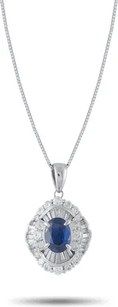 Luxury Bazaar Platinum Sapphire and Diamond Double Halo Pendant Necklace MF03-062326