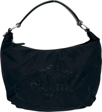 Prada Black Nylon Leather Shoulder Bag Tote Bag (Pre-Owned)
