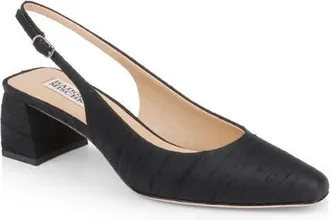 Badgley Mischka Oaklee Block Heel Slingback Pump in Black Silk at Nordstrom, Size 9.5