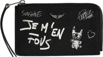 Zadig&Voltaire Arty Tag Leather Card Case in Black at Nordstrom