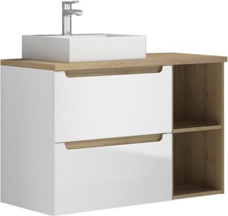 Petits Meubles Mueble lavabo 90cm 2 compartimientos estratificado Blanco