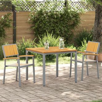 Berkfield Home Outdoor Chairs 2 pcs Stackable Grey Solid Wood Acacia & Metal in Beige