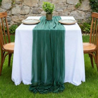 No Brand Dos Caminos De Mesa De Gasa, Decoraci&oacute;n De Mesa De Boda De Estilo Bohemio, 75x300 Cm - Verde Oscuro