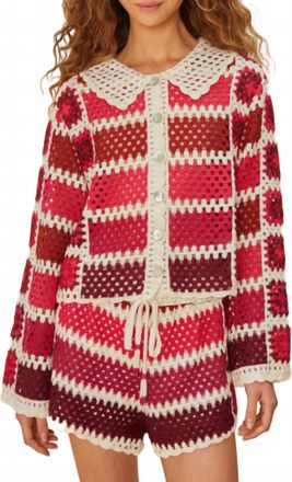 Farm Rio Red Colorful Crochet Tiles Shorts In Multi