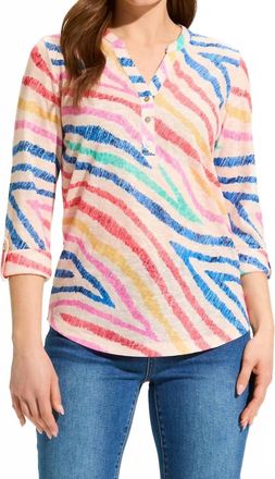 FDJ Zebra Three Quarter Sleeve Top In Trailblazer