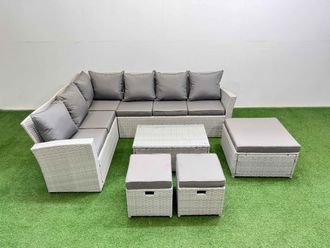Fimous 9 Seater Garden Outdoor Rattan Furniture Set with Oblong Coffee Table in Light Grey