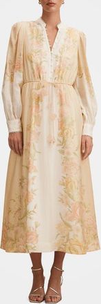 Ever New Courtney Placed Floral Long Sleeve Dress in Peach Mercia Floral at Nordstrom, Size 12