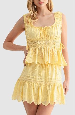 All in Favor Side Tie Embroidered Cotton Eyelet Top in Lemon at Nordstrom, Size X-Large