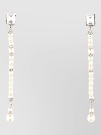 Alessandra Rich metal drop earrings pearl crystal detailing
