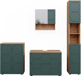 Vicco Conjunto De Muebles De Ba&ntilde;o Irma, Verde, 4 Piezas, Con Cajonera Y Mueble Midi
