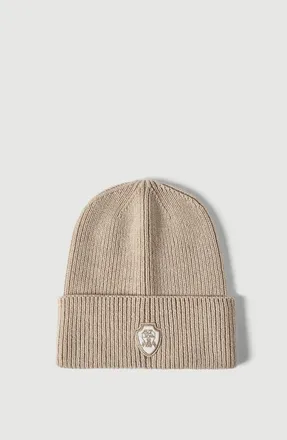 Brunello Cucinelli Cashmere English rib knit beanie with patch logo in Sand at Nordstrom, Size X-Small