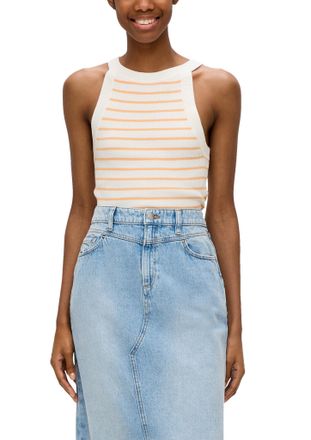 QS by s.Oliver Tanktop QS, Damen, Gr. XXL, orange (ecru orange), Obermaterial: 70% Viskose, 30% Polyamid, gestreift, figurumspielend, Rundhals, Tops Tanktop, mit fei