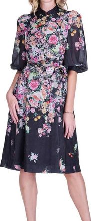 Jade Yoga Stand Collar A-Line Dress In Bloom Noir