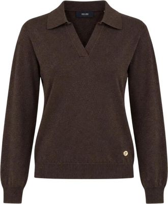 Yes-Zee V-hals Gebreide Polo - Dames - V-hals truien - Bruin - XL - Truien & Vesten