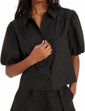 Something Navy Puff Sleeve Button Up Top In Black