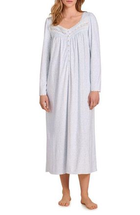 Eileen West Long Sleeve Ballet Nightgown in Blue/White at Nordstrom, Size Xx-Small
