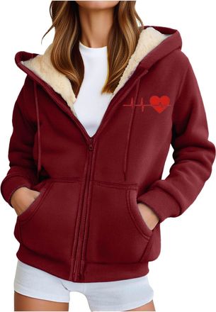 Generic Women Body Warmer Fleece Sweatshirts Lined Jackets Heart Print-Hoodies For Women Zipper Hip Hop Vintage Zip Up Hoodies Full Zip Hood Coats Ladies Flee
