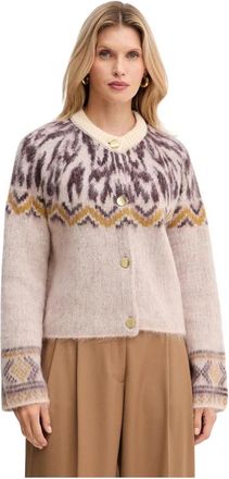 Forte_Forte Gebreide Cardigan met Patroon en Knopen - Dames - Vesten - Veelkleurig - S - Wol - Truien & Vesten
