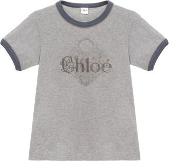 Chloé Tops, Dames, Grijs, S, Katoen, Logo Grafische Crew Neck T-shirts en Polos