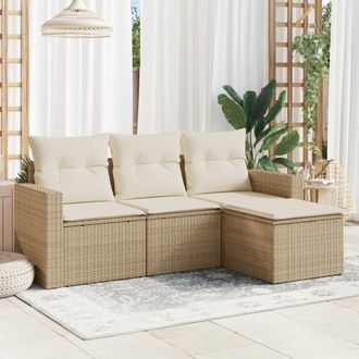 vidaXL Juego De Sof&aacute;s Jard&iacute;n Con Cojines 4 Pzas Rat&aacute;n Sint&eacute;tico Beige Vidaxl