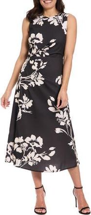 London Times Sleeveless Crepe Midi A-Line Dress in Black/Beige at Nordstrom Rack, Size 10