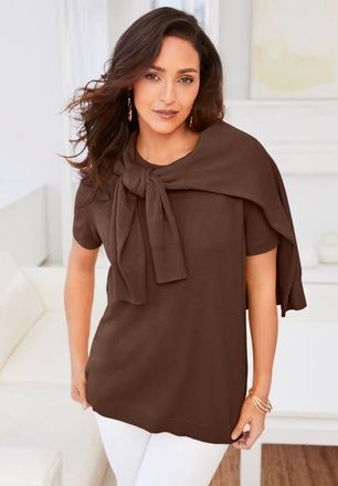 Jessica London Fine Gauge Crewneck Shell in Rich Brown at Nordstrom, Size 20