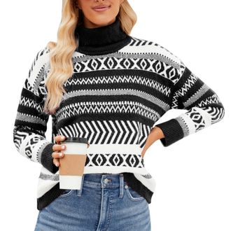 Generic Ladies Jumpers Roll Neck Christmas Jumper Women Knit Jumper Xmas Casual Long Sleeve Pullover Sweater Tops Pullover