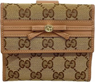 Gucci Beige Brown Pink Beige Canvas Wallet (Bi-Fold) (Pre-Owned)