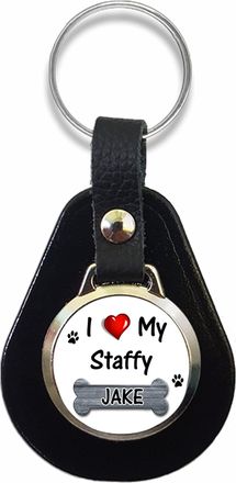 Generic Personalised I Love My Staffy Keyring Dog Key Fob Birthday Gift R122