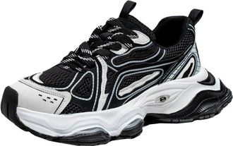 Generic Mesh Breathable Men Shoes with Straps Thick Sole high Height Low Cut Sports and Leisure Running dad Shoes (Black,6.5)