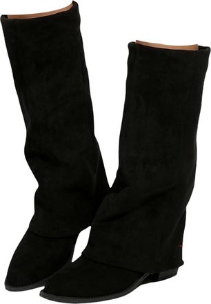 Generic Womens Fold Over Knee High Boots Pointed Toe Chunky Block Heel Platform Long Boots Wide Calf Slouchy Pull On Dress Tall Booties Riding Biker Boot Shoe