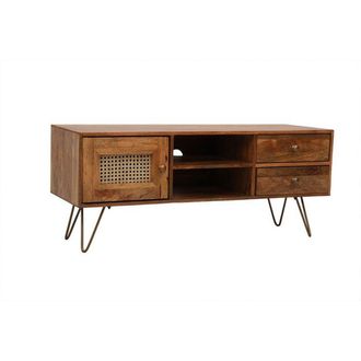 Jaipur Furniture Nyack TV unit - Mango Wood/Iron - L40 x W120 x H50 cm - Light Brown with Natural Rattan - Assembly Required