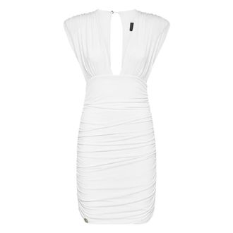 Philipp Plein Kleedjes, Dames, Wit, L, Jersey Kimono Mouw Jurk