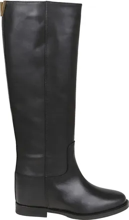 Via Roma 15 Knee-High Calfskin Boots With Gold-Tone Accent