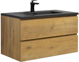 Badplaats Mobile da bagno Angela 90cm Rovere con Lavello Nero - armadio mobiletto lavabo