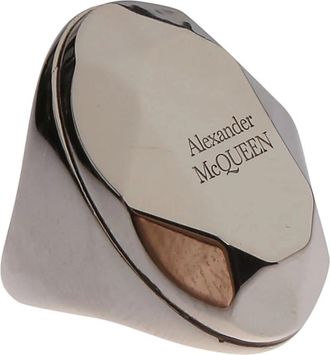 Alexander McQueen Ring met Facetgeslepen Steen en Dikke Band - Dames - Ringen - Grijs - 52 MM - Accessoires