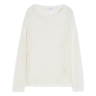 Max Mara Round-neck Knitwear, female, White, Size: XS Pure Cotton Webbing Jumper