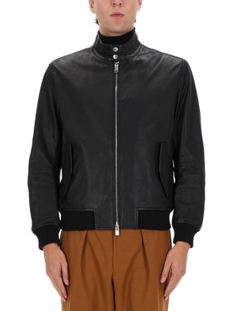 BOSS Black Leather H-Moiner Bomber Jacket