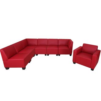 Hhg Salotto Modulare Componibile Lounge Moderno Lione N71 Ecopelle Combinazione 6-1 Rosso