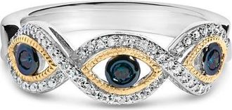 House of Brilliance Sterling Silver 1/4 Cttw Blue and White Diamond Evil Eye Band Ring at Nordstrom, Size 7.5