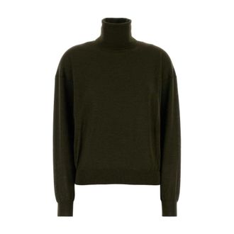 Saint Laurent Turtlenecks, female, Green, Size: XS High-Neck Knit Sweater