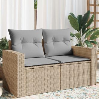 vidaXL Vidaxl - Sof&aacute; De Jard&iacute;n Con Cojines De 2 Plazas Rat&aacute;n Sint&eacute;tico Beige