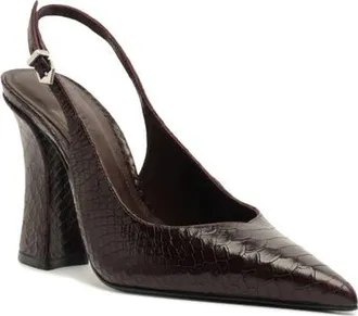 Schutz Michelle Snakeskin Embossed Slingback Pump in Dark Plum at Nordstrom, Size 6.5